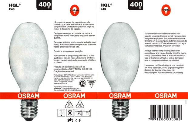 Embalagem para Lâmpadas: Logo Osram.