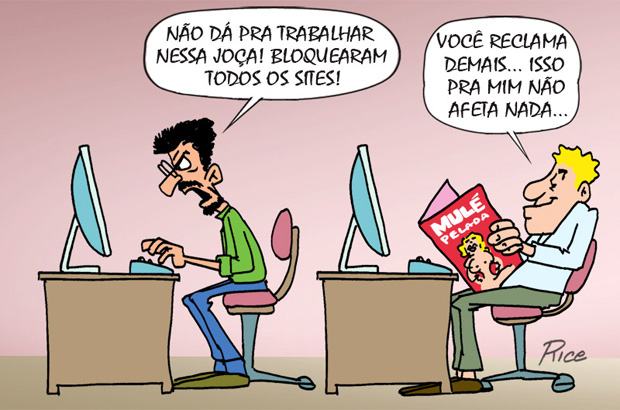 Bloqueio de sites nas empresas: charge